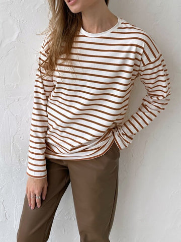 Bornladies Summer Short Sleeve Striped T-Shirts Women Knitted Basic Casual Tops Female Cozy Loose Cotton Tee 2023 Harajuku Shirt