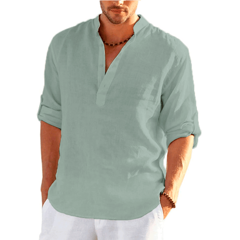 New Men&#39;s Linen Long Sleeve T-Shirt Solid Color Loose Casual Shirt Long Sleeve Cotton Linen Shirt