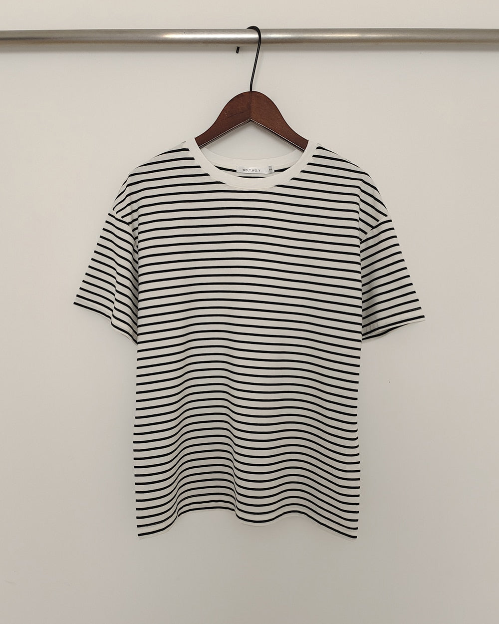 WOYWOY 2023 Summer Casual Striped T-shirts Women 100% Cotton Loose Fit Knitted T Shirt Female Korean Y2K Tops Tee Shirt Goth