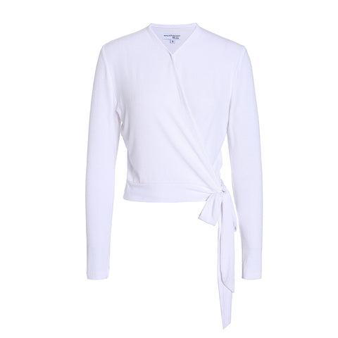 AP Wrap Tee 2023 Spring Summer Women Wrap T-shirt Ribbed Tie Long Sleeve Top High Quality 5 Colors, #1100