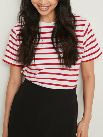 Bornladies Summer Short Sleeve Striped T-Shirts Women Knitted Basic Casual Tops Female Cozy Loose Cotton Tee 2023 Harajuku Shirt