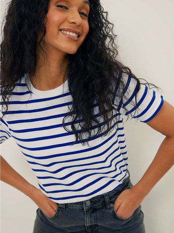 Bornladies Summer Short Sleeve Striped T-Shirts Women Knitted Basic Casual Tops Female Cozy Loose Cotton Tee 2023 Harajuku Shirt