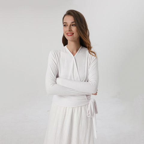 AP Wrap Tee 2023 Spring Summer Women Wrap T-shirt Ribbed Tie Long Sleeve Top High Quality 5 Colors, #1100