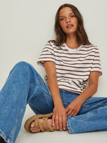 Bornladies Summer Short Sleeve Striped T-Shirts Women Knitted Basic Casual Tops Female Cozy Loose Cotton Tee 2023 Harajuku Shirt