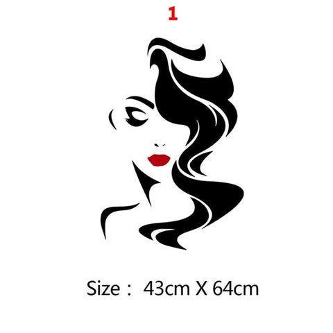 Beauty Salon Wall Sticker Beautiful Lady Hairdresser For Lady's Red Lips Vinyl Makeup Sticker Hair Hairdo Barbers Decal