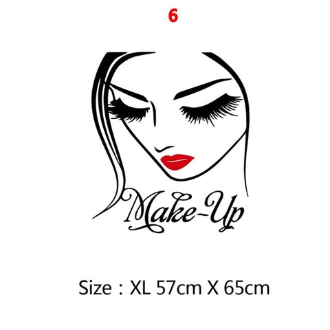 Beauty Salon Wall Sticker Beautiful Lady Hairdresser For Lady's Red Lips Vinyl Makeup Sticker Hair Hairdo Barbers Decal