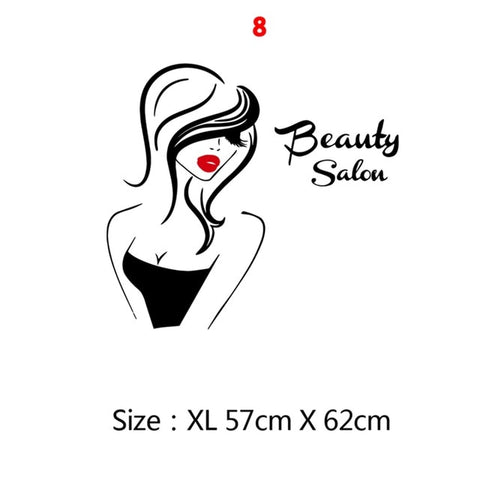 Beauty Salon Wall Sticker Beautiful Lady Hairdresser For Lady's Red Lips Vinyl Makeup Sticker Hair Hairdo Barbers Decal