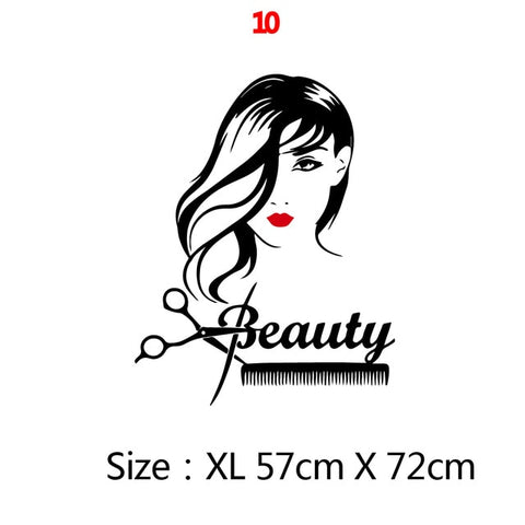 Beauty Salon Wall Sticker Beautiful Lady Hairdresser For Lady's Red Lips Vinyl Makeup Sticker Hair Hairdo Barbers Decal