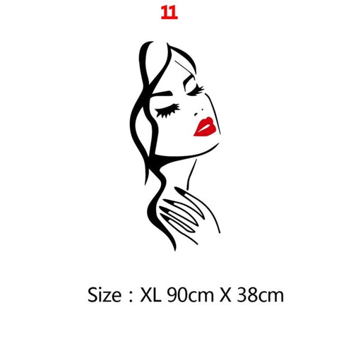 Beauty Salon Wall Sticker Beautiful Lady Hairdresser For Lady's Red Lips Vinyl Makeup Sticker Hair Hairdo Barbers Decal