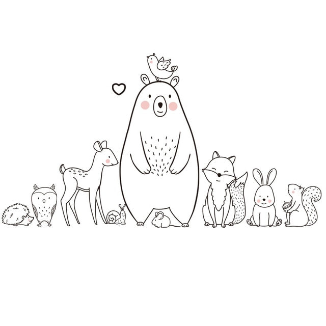 Nordic Cartoon Animal Wall Sticker Shy Bear Fox Baby Children Room Creative Nursery Decals Adhesive Home Decor Wallpaper Supply