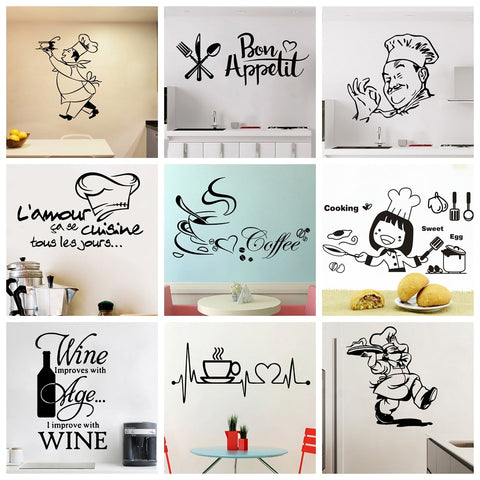 Kitchen Vinyl Wall Sticker For Home Decor Dining Room Decoration Cuisine/Wine/Coffee Wall Decals Stickers Mural Muursticker