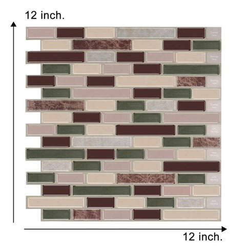 Vividtiles Big Size 12*12 inch Self adhesive Waterproof Heatproof Vinyl Wallpaper 3D Peel and Stick Mosaic Tiles - 1 Sheet