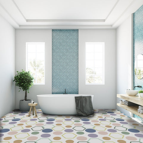 Funlife Floor Stickers Black White Gray Portuguese Tile Anti-Slip Self-Adhesive Waterproof Wall Sticker for Bathroom Kitchen