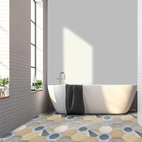 Funlife Floor Stickers Black White Gray Portuguese Tile Anti-Slip Self-Adhesive Waterproof Wall Sticker for Bathroom Kitchen