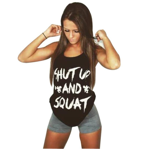 JECKSION Letter Print Women Blouse 2016 Summer Workout Shirt Clothes Fitness Girls Tops Sleeveless O-neck Blouse #LSIW
