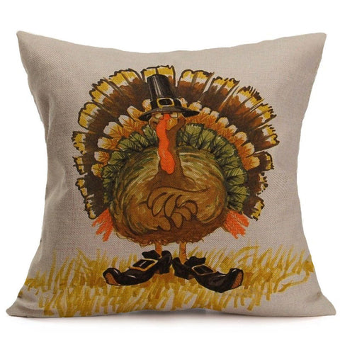 Happy Fall Thanksgiving Day Soft Linen Pillow Case Cushion Cover Home Decor