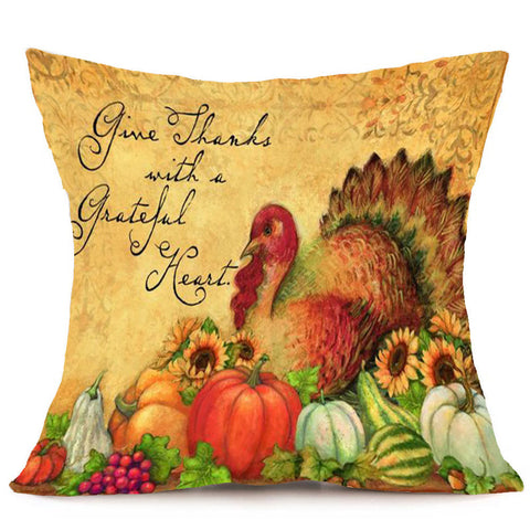 Happy Fall Thanksgiving Day Soft Linen Pillow Case Cushion Cover Home Decor