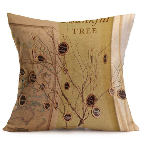 Happy Fall Thanksgiving Day Soft Linen Pillow Case Cushion Cover Home Decor