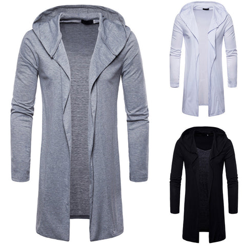 Fashion Mens Hooded Solid Trench Coat Jacket Cardigan Long Sleeve Outwear Blouse