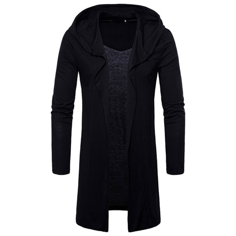 Fashion Mens Hooded Solid Trench Coat Jacket Cardigan Long Sleeve Outwear Blouse