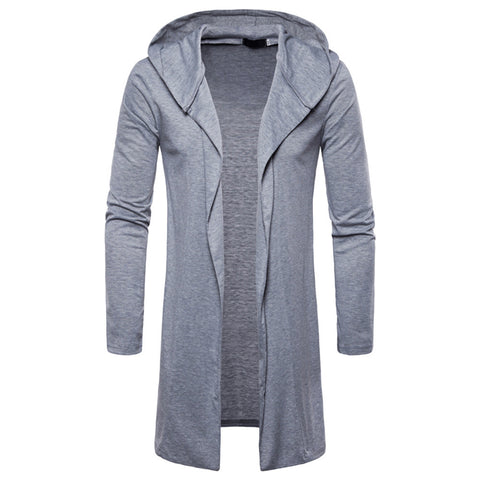 Fashion Mens Hooded Solid Trench Coat Jacket Cardigan Long Sleeve Outwear Blouse
