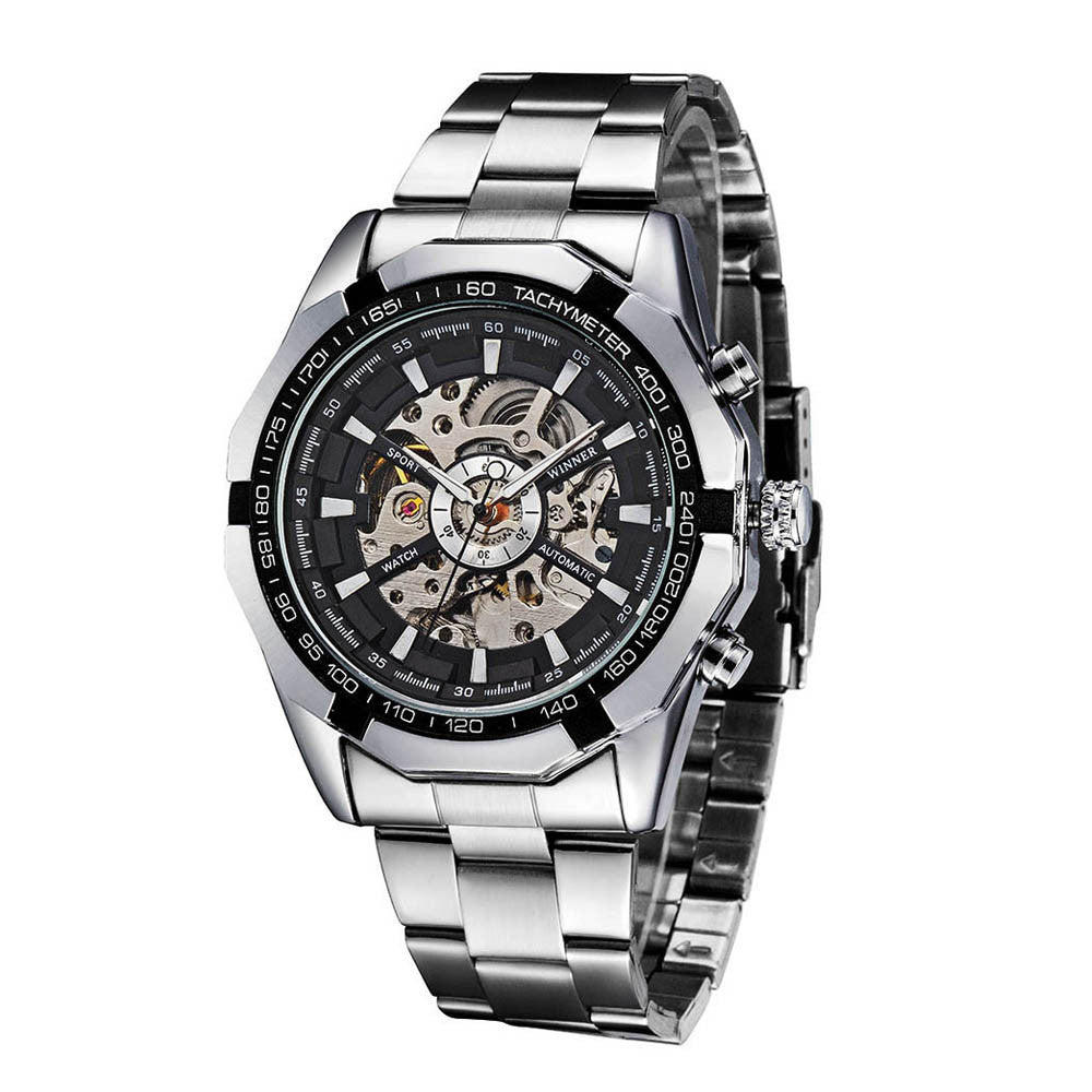 WINNER Fashion Semi-Automatic Mechanical Watch Skeleton See-through Dial Hand-winding Top Luxury Brand Men Wristwatch