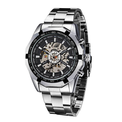 WINNER Fashion Semi-Automatic Mechanical Watch Skeleton See-through Dial Hand-winding Top Luxury Brand Men Wristwatch