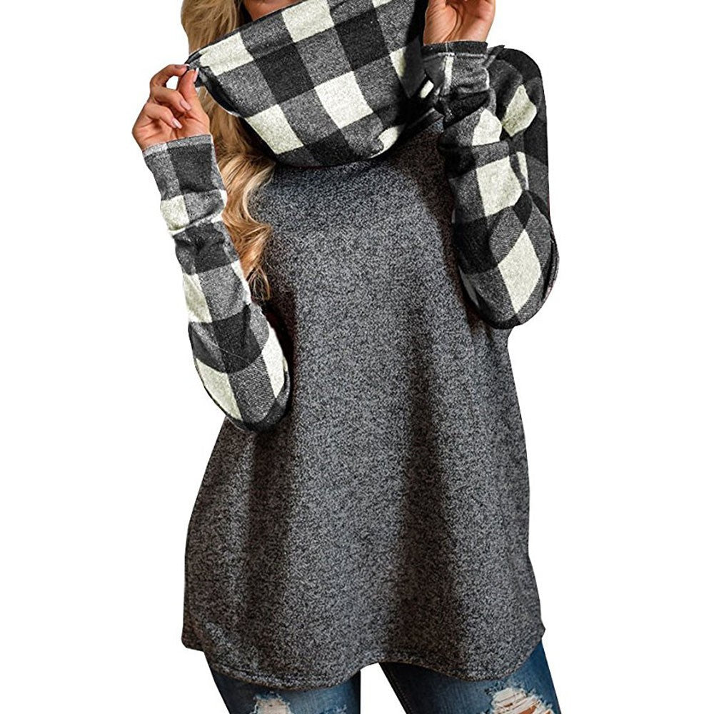 Womens Turtleneck Tops Plaid Shirts Tunic Long Sleeve Pullover Sweatshirt